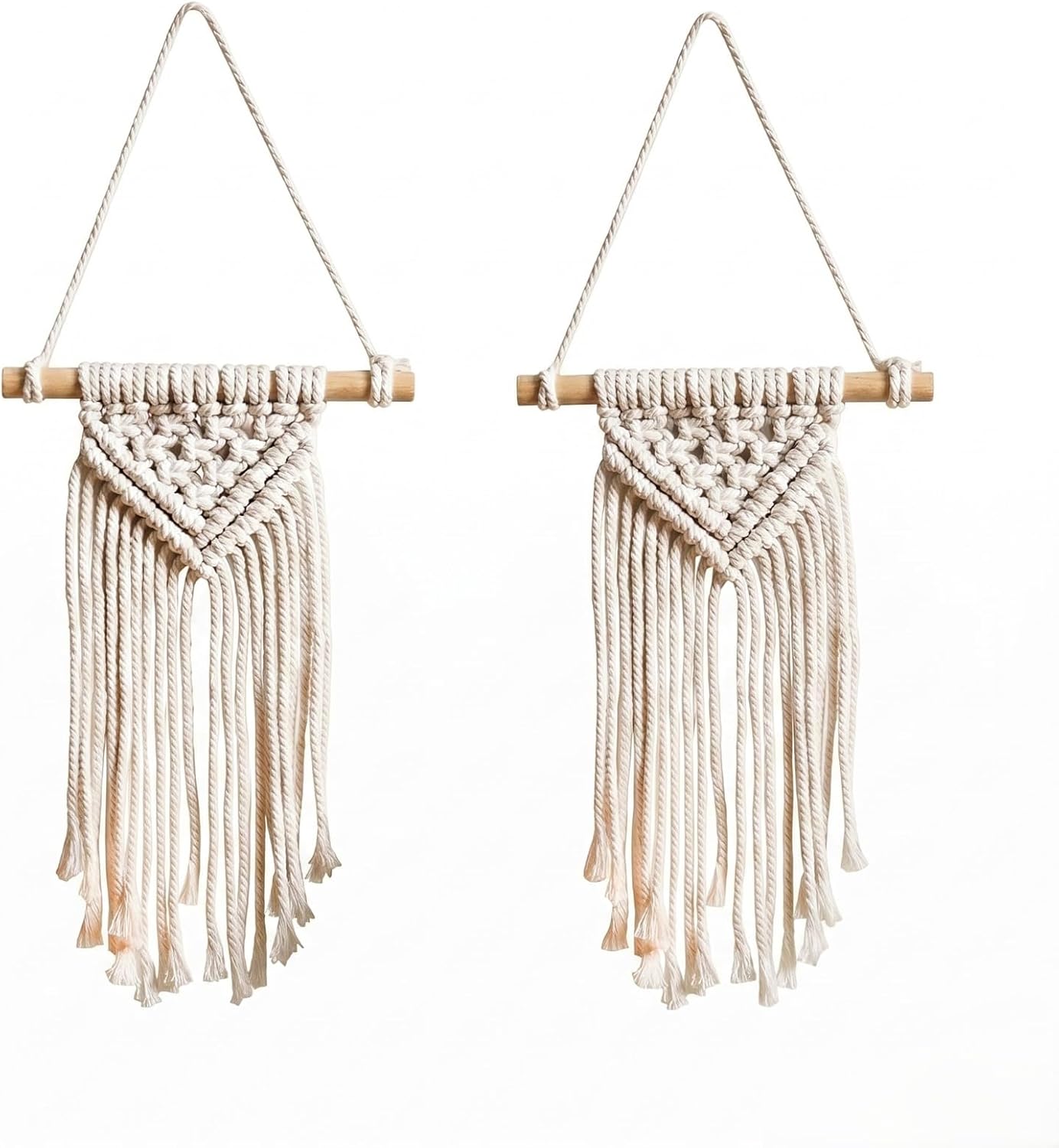 Macrame Set Small Macrame Wall Hanging, Mini Macrame Mural, Cotton Yarn Wall Hanging, Bedroom Nursery Wall Art Decor, Bohemian Hygge Home Decoration (Set of 2)