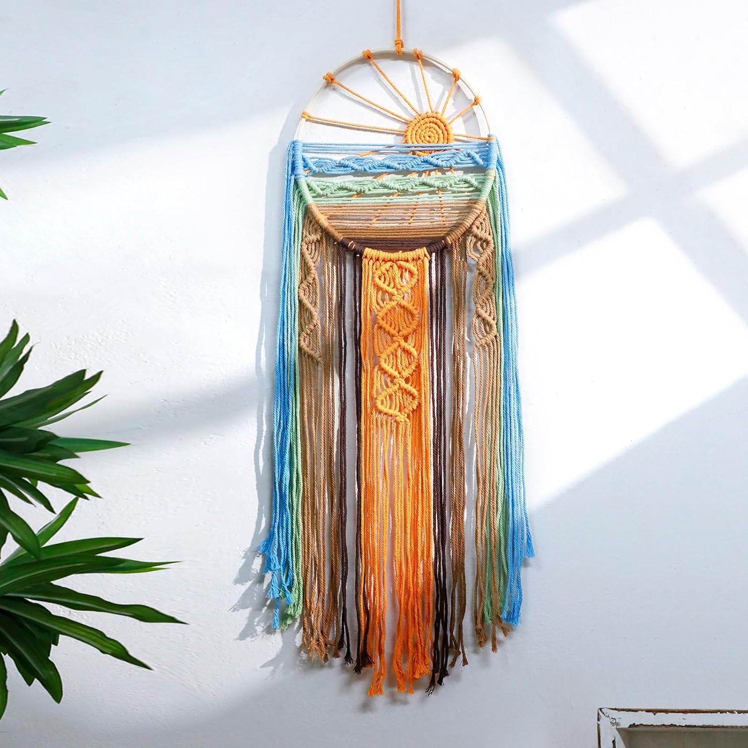 Artilady Sunset Wall Art Dream Catcher - Macrame Wall Hanging Large Dreamcatchers, Hand Woven Boho Tapestry Colorful Sun Wall Decor for Bedroom Nursery...