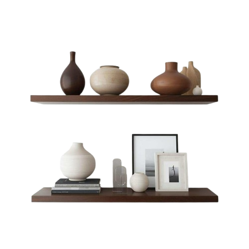 Wood Wall Shelves, Modern Design, Waterproof and Scratch Resistant, 50x15cm, Set of 2, with Installation Supplies, for Kitchen, Bedroom, Office